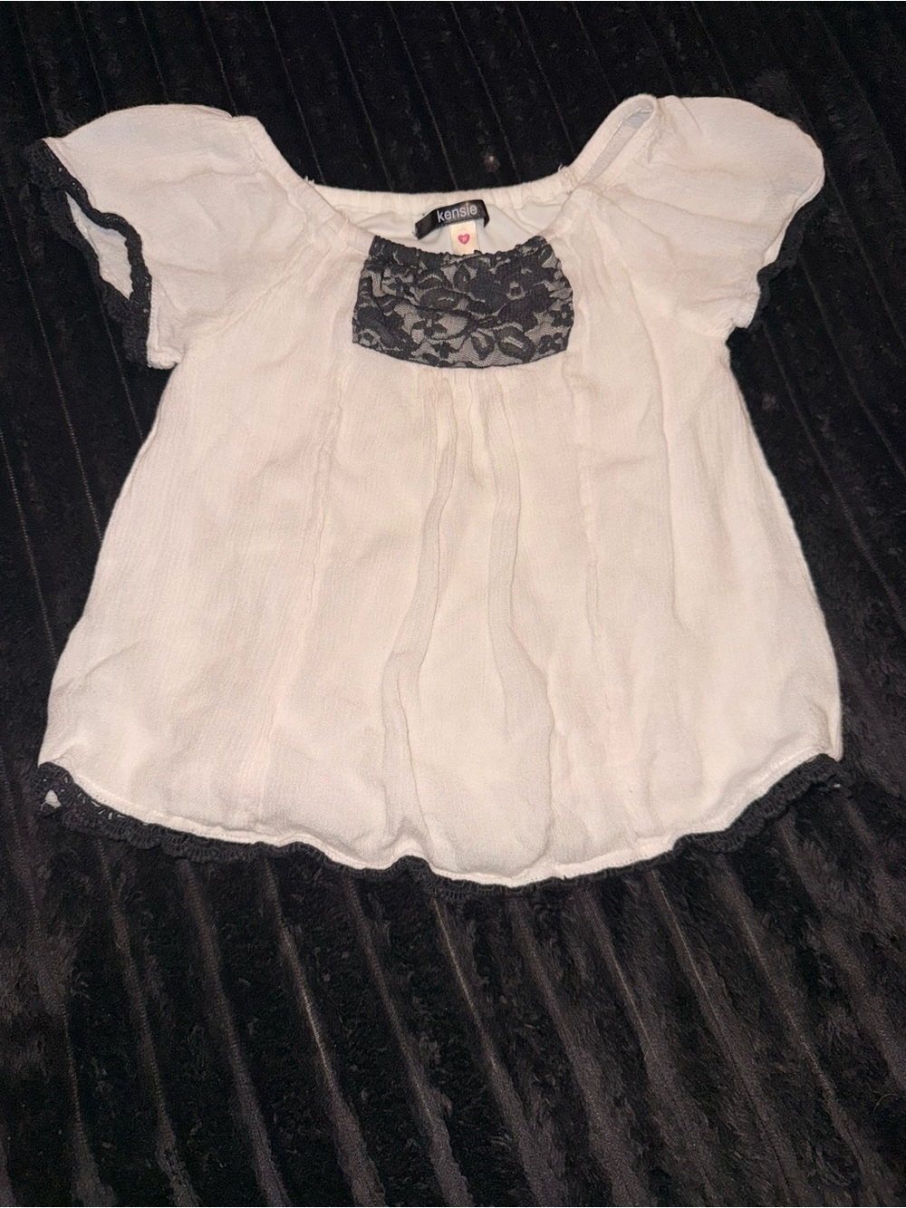 Kensie White Blouse with Black Lace Yoke